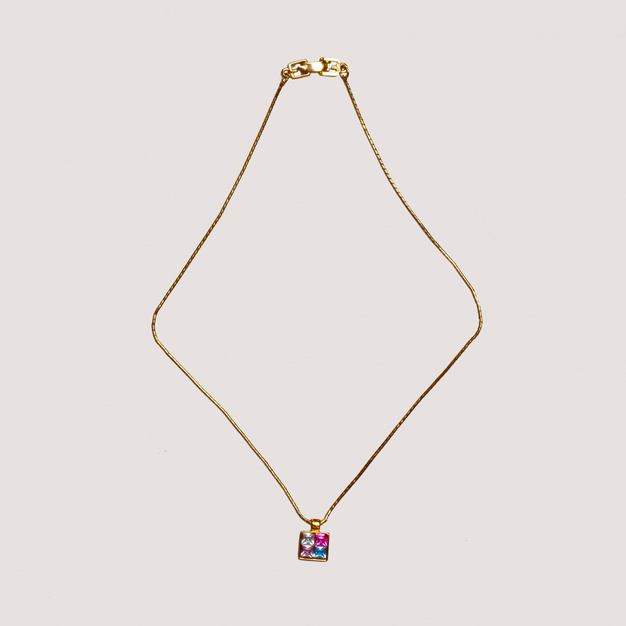 Vintage Givenchy Gold Pendant Necklace with Multicolor Crystal Inlay