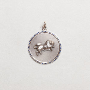 Vintage Sterling Silver Taurus Pendant Charm with Sapphires