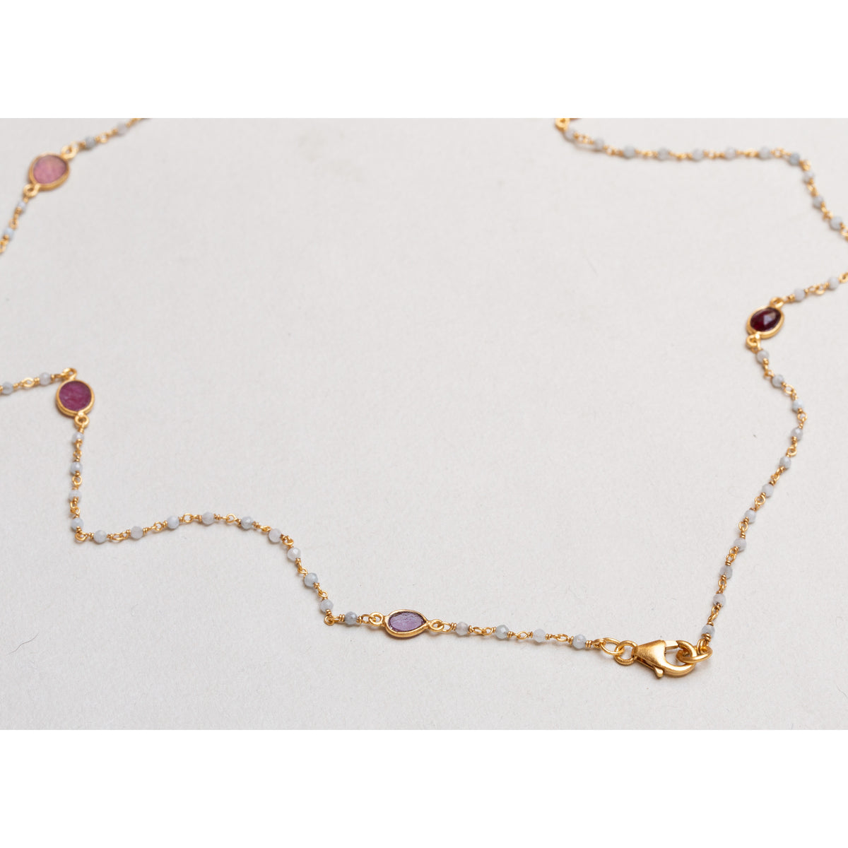 Long Chain Necklace with Beads and Pink Tourmaline