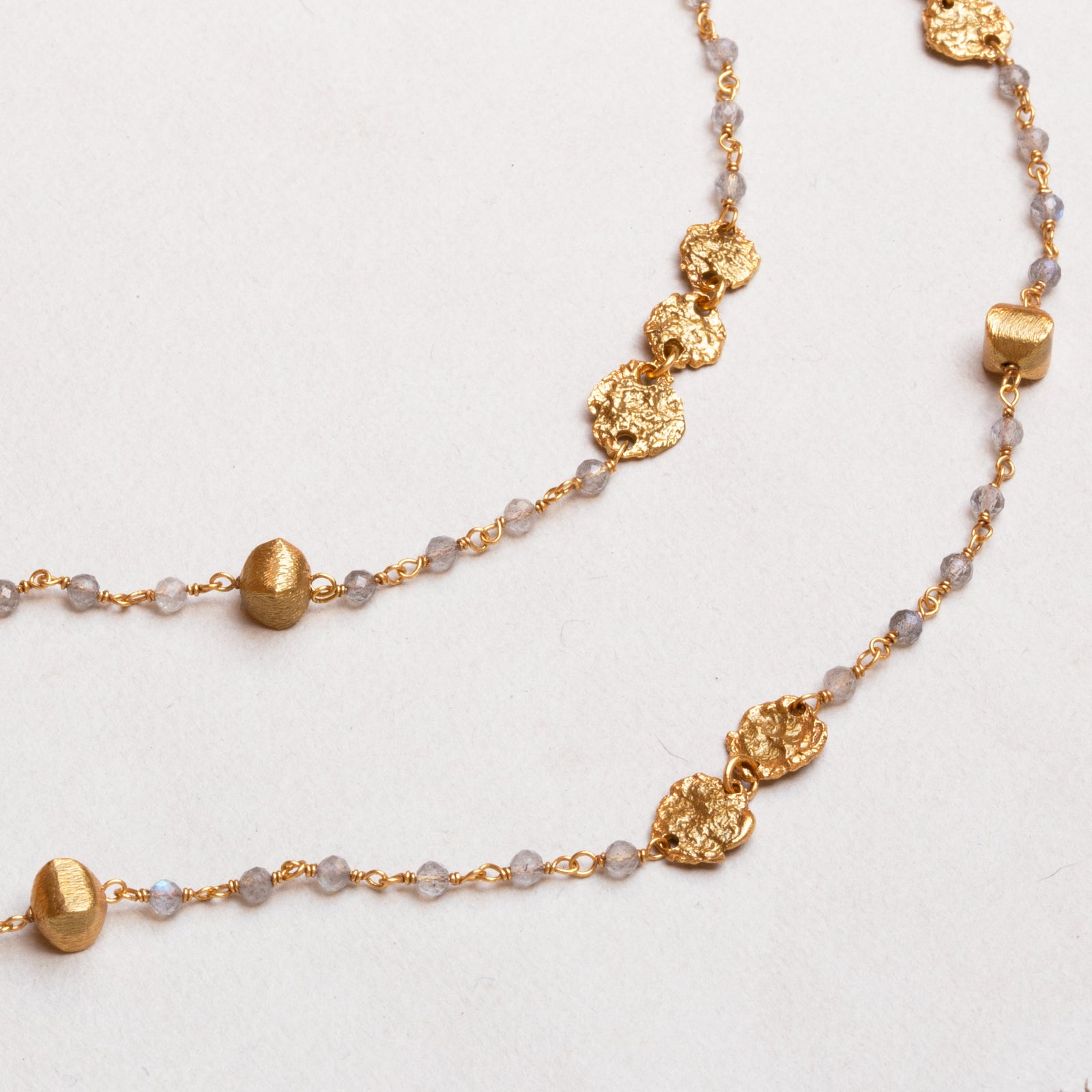 Long Chain Necklace with Beads and Gold Nuggets