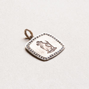 Vintage Sterling Silver St. Christopher Square Charm Pendant with Sapphires