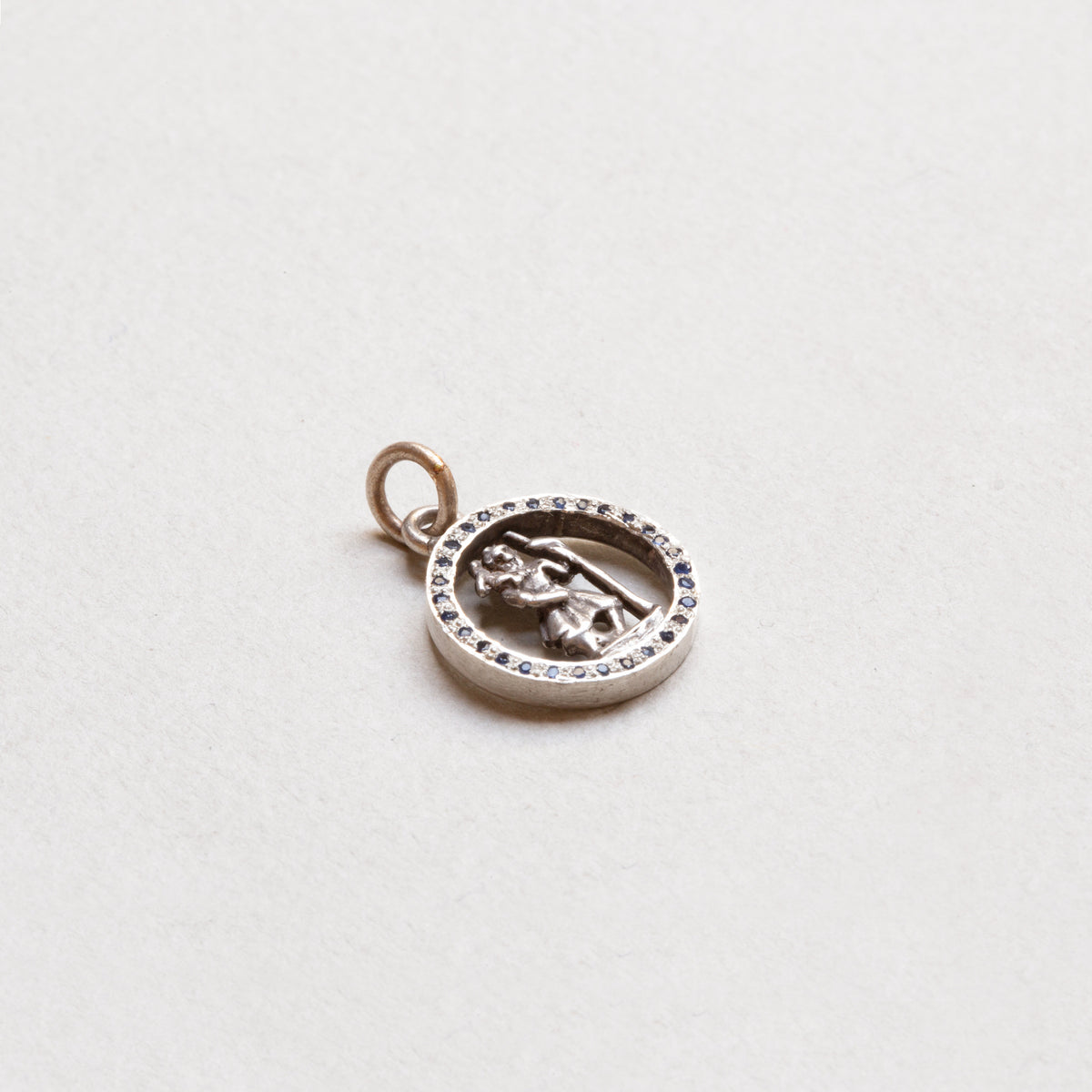Vintage Sterling Silver St. Christopher Charm Pendant with Sapphires