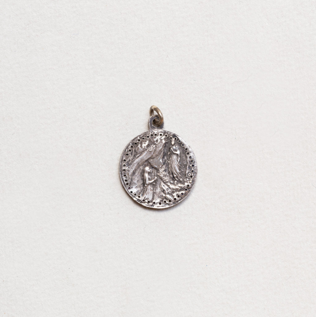 Vintage Sterling Silver Madonna Charm Pendant with Sapphires