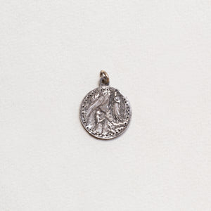 Vintage Sterling Silver Madonna Charm Pendant with Sapphires