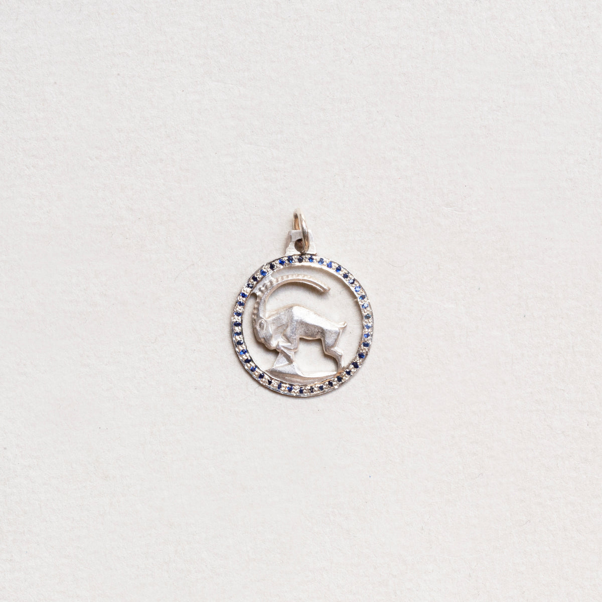 Vintage Sterling Silver Capricorn Pendant Charm with Sapphires