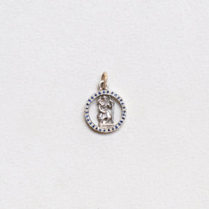 Vintage Sterling Silver St. Christopher Charm Pendant with Sapphires