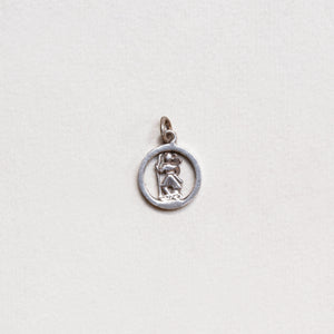 Vintage Sterling Silver St. Christopher Charm Pendant with Sapphires