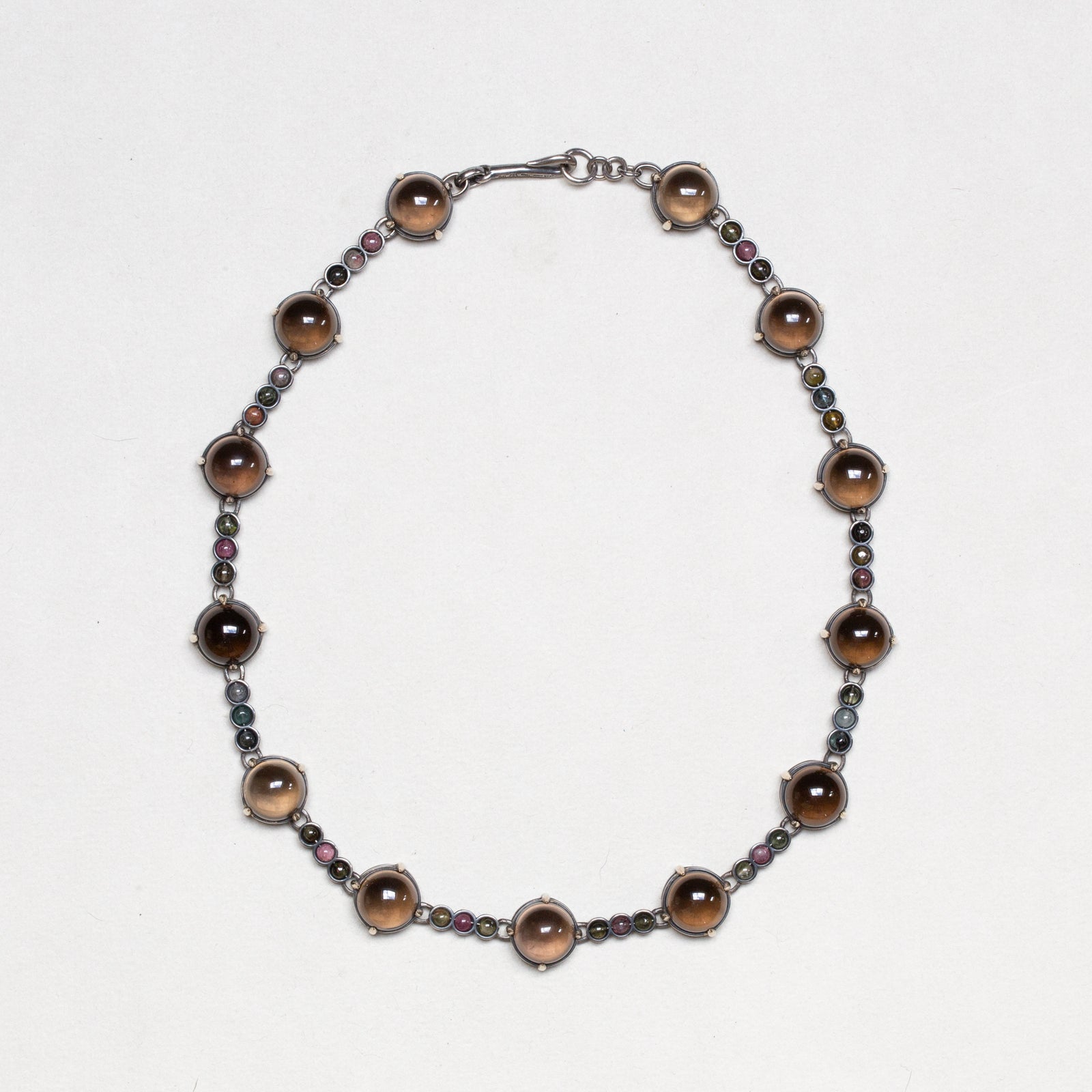 Vintage Bottega Veneta Oxidised Silver Necklace with Smoky Quartz
