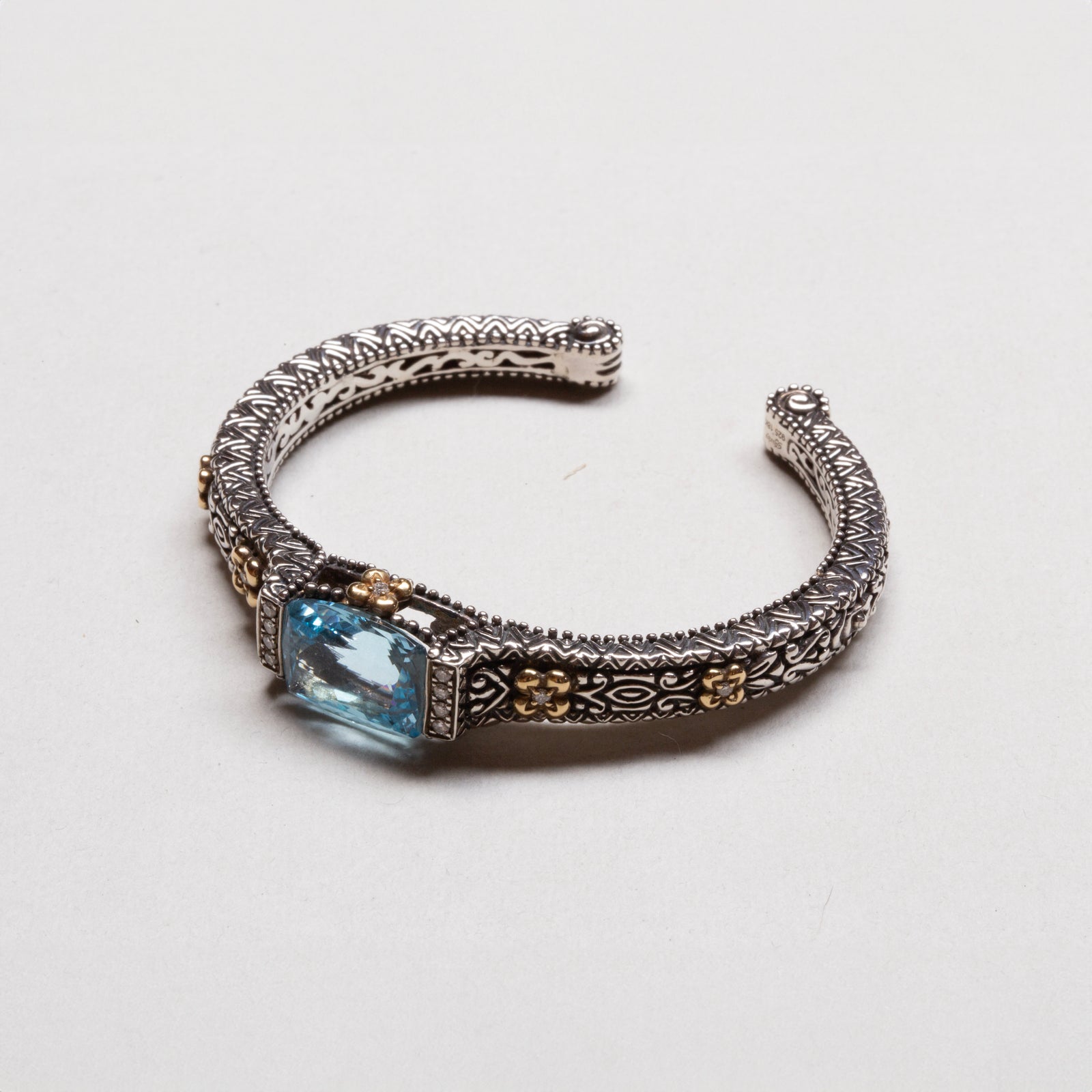 Vintage Silver Bracelet with Blue Topaz and Diamonds