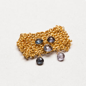 Vintage Gold Mesh Ring with Gemstone Drops