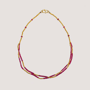 Vintage Indian Ruby and Gold Beads Necklace