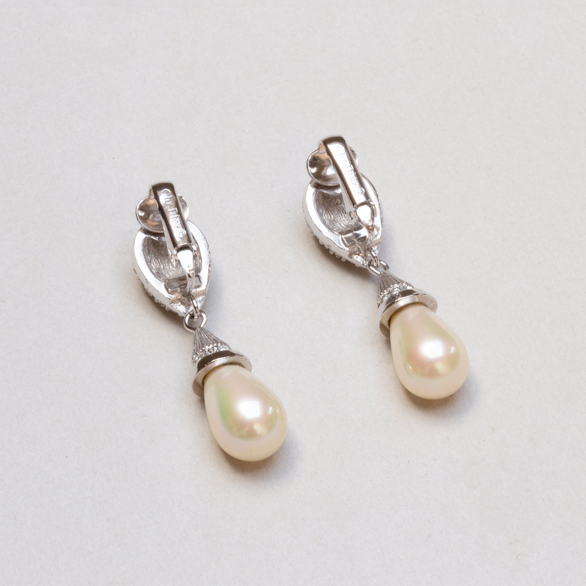 Vintage Christian Dior Faux Pearl and Chrystal Clip-on Drop Earrings