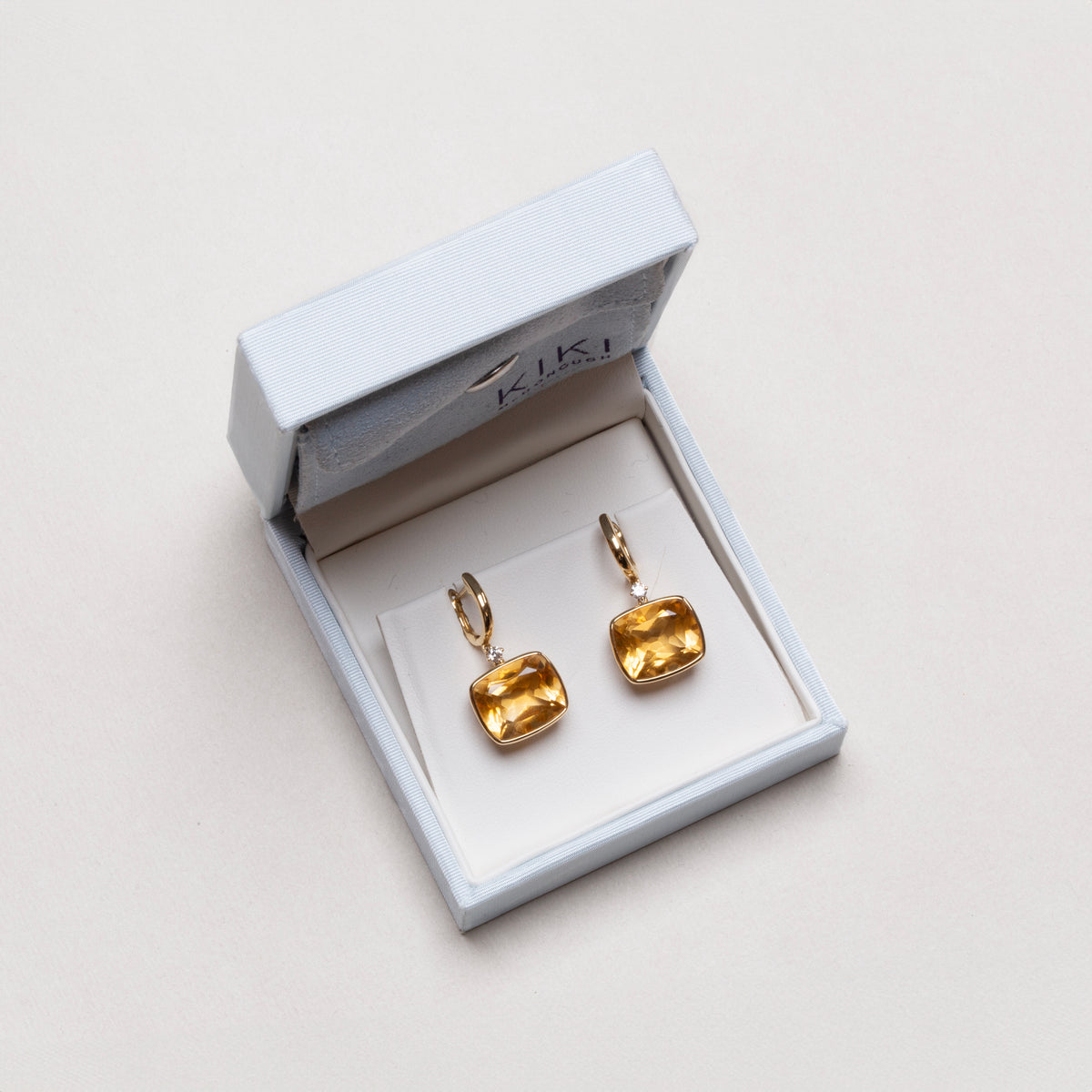 Vintage 18ct Gold Drop Earrings with Citrine and Diamond