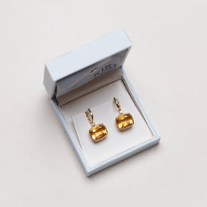 Vintage 18ct Gold Drop Earrings with Citrine and Diamond