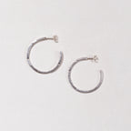 Textured Silver Open Stud Hoop Earrings