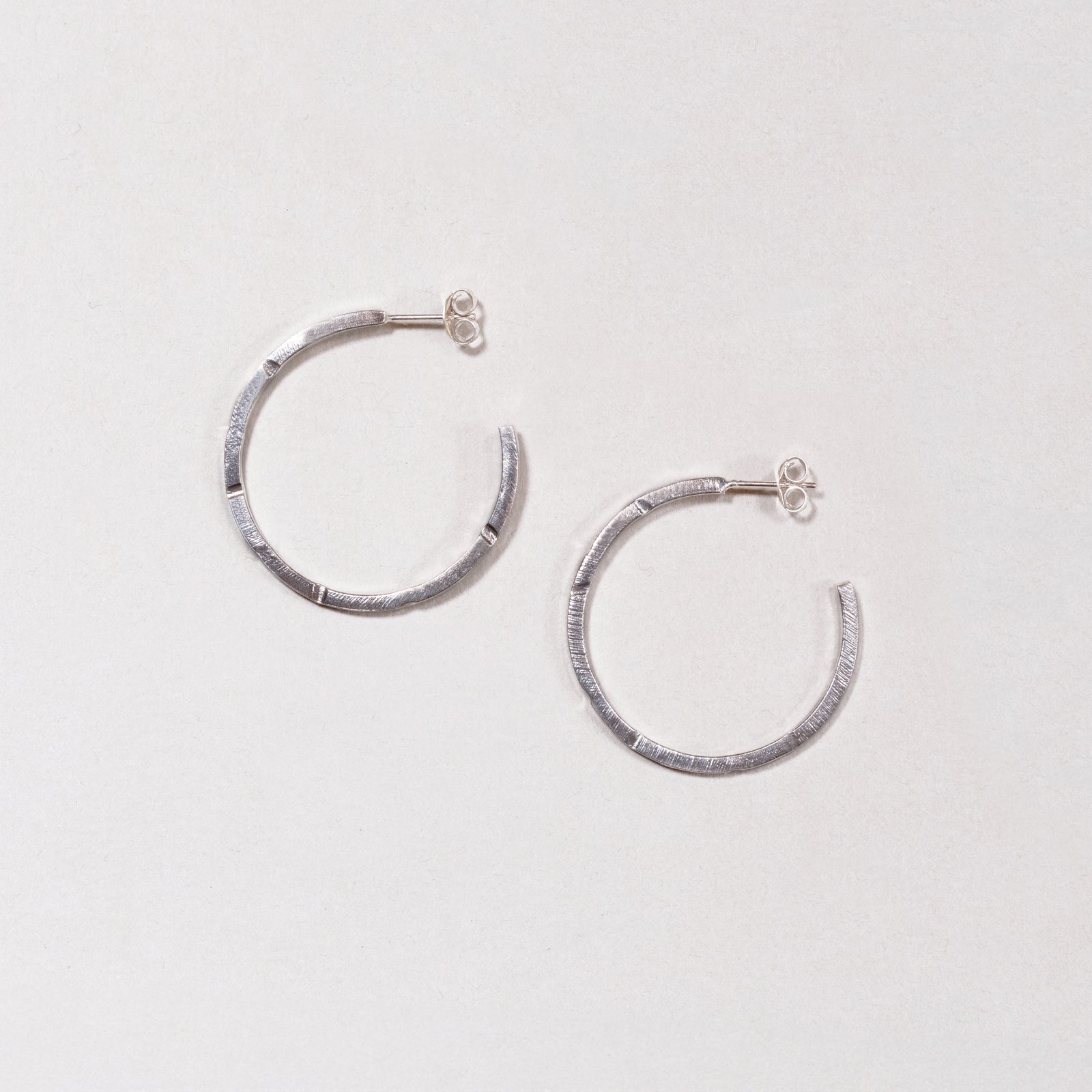 Textured Silver Open Stud Hoop Earrings
