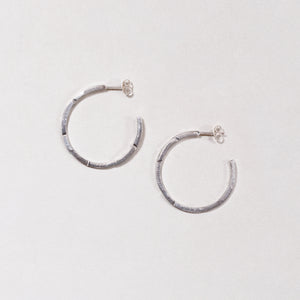 Textured Silver Open Stud Hoop Earrings