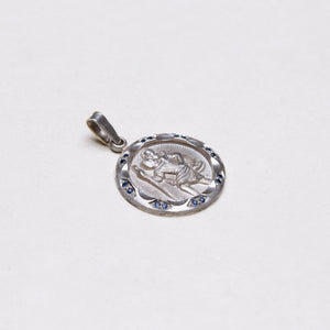 Rare Vintage Sterling Silver St. Christopher Charm Pendant with Sapphires