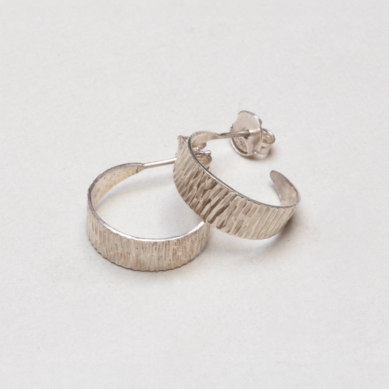 Textured Silver Open Hoop Earrings