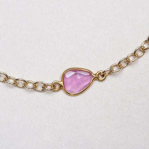 Gold Chain Bracelet with Sliced Ruby - felt