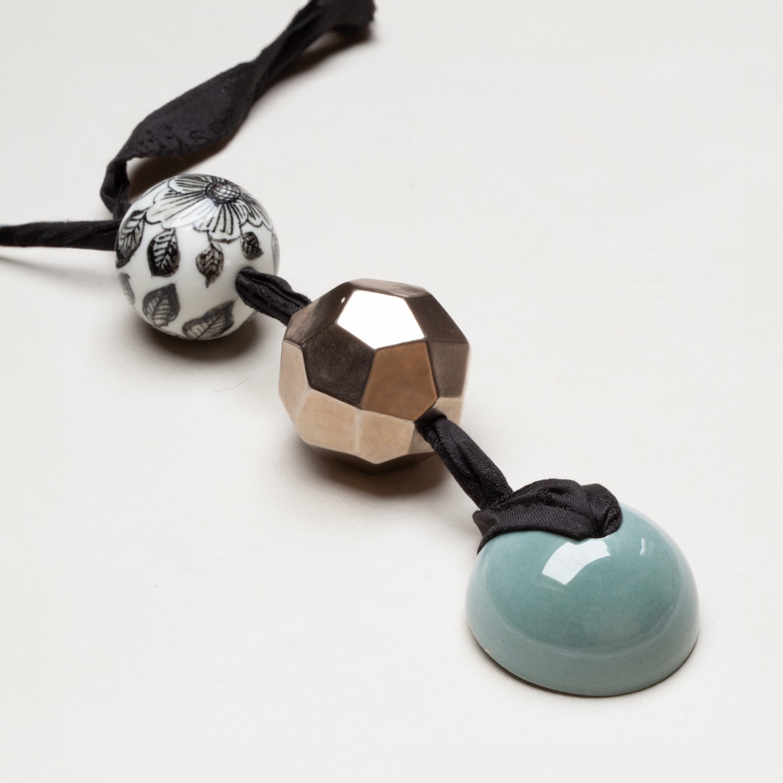 Vintage Fabric Necklace with Ceramic Charms