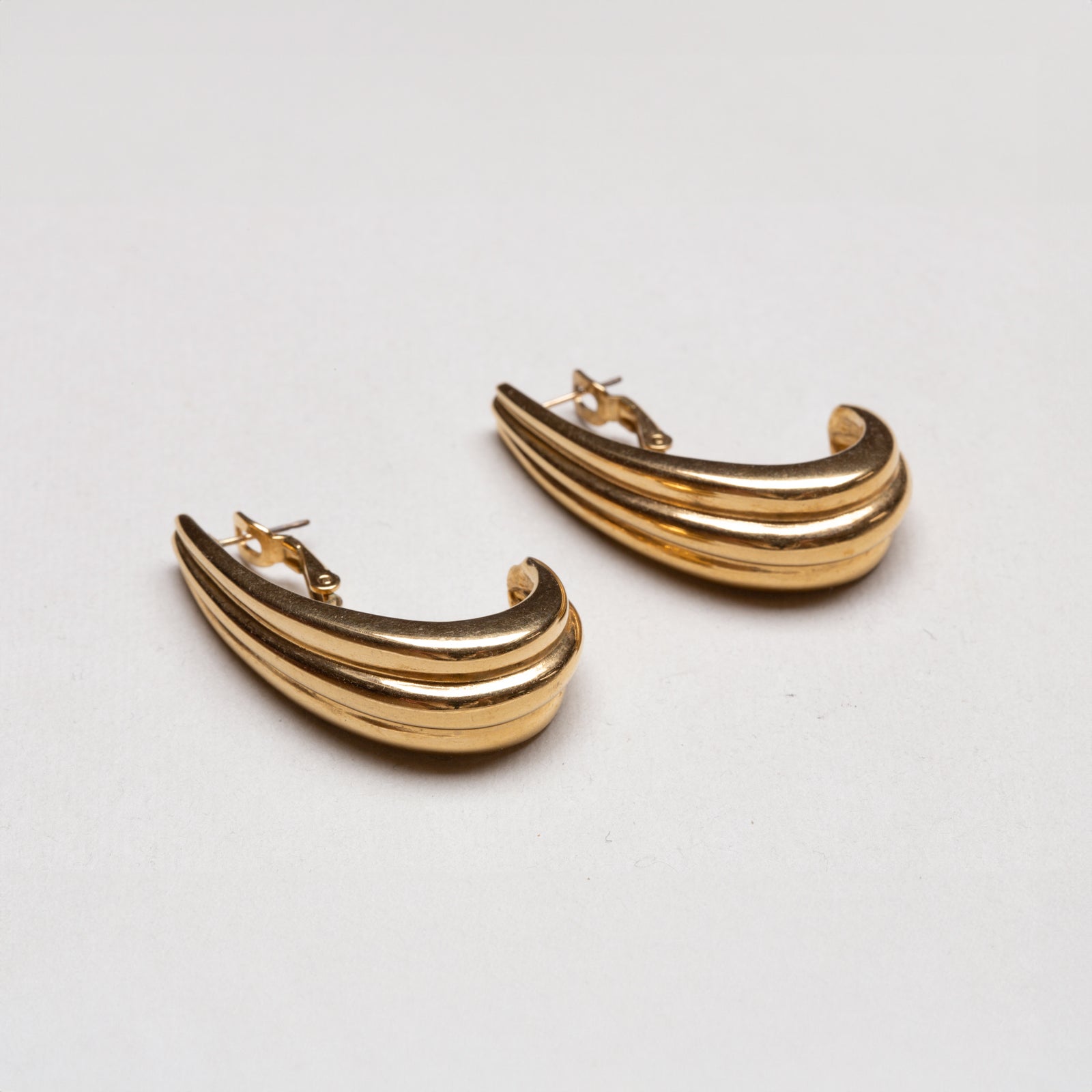 Vintage Givenchy Gold-Tone Triple Ribbed Stud Earrings
