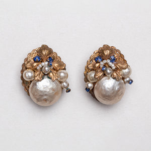 Vintage Gold Clip-on Earrings with Faux Pearls
