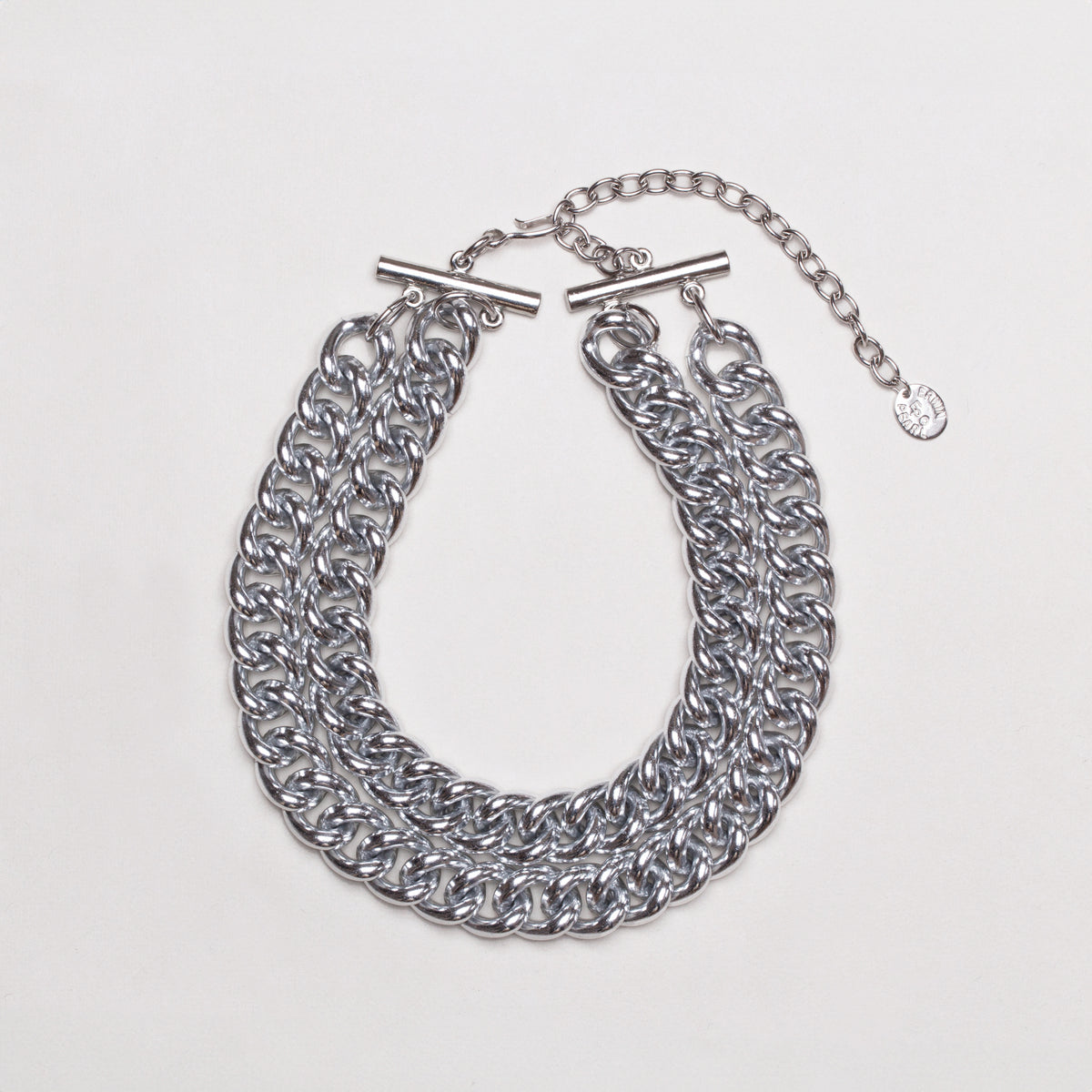 Vintage Double Strand Silver-tone Curb Link Chain Necklace