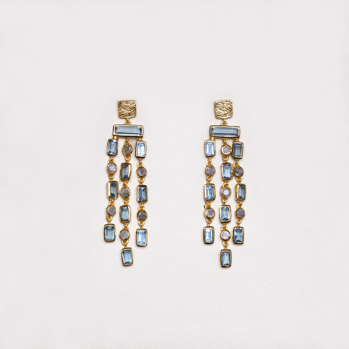 Triple Row Chandelier Earrings with Kyanite and Labradorite