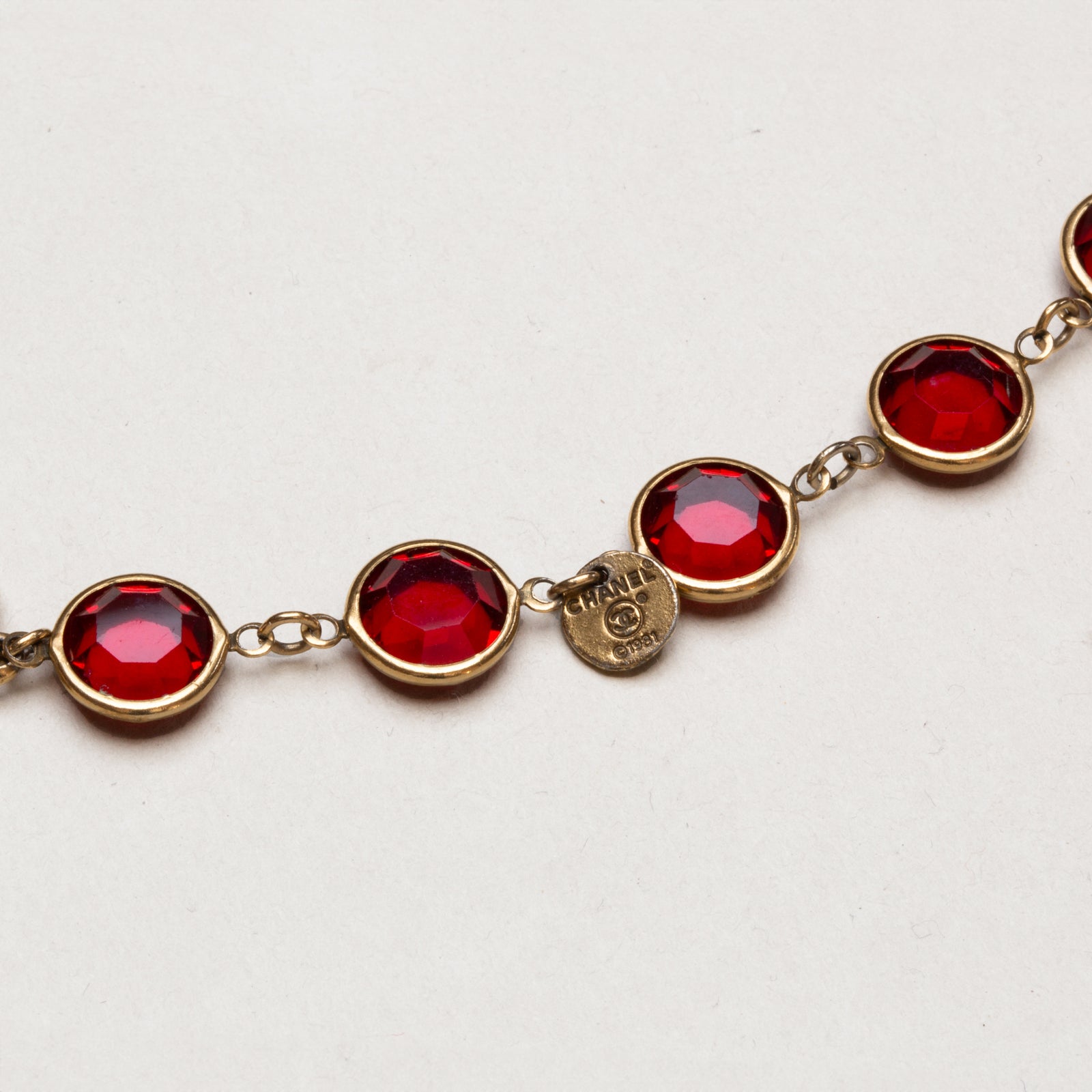 Vintage Chanel Red Gripoix Gold Plated Brass Sautoir Necklace