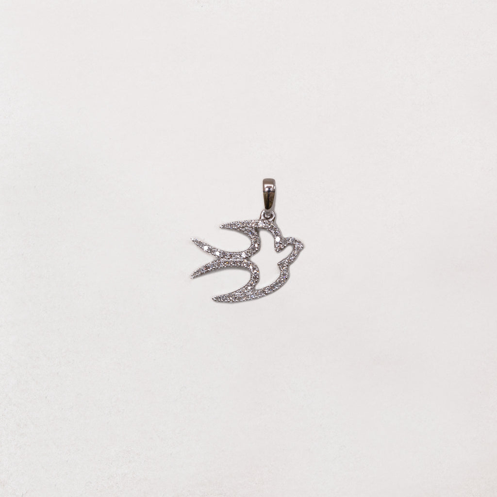 18ct White Gold Dove Pendant Charm with Diamonds