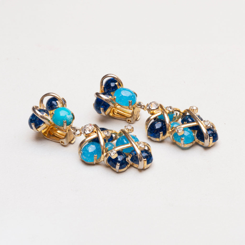 Vintage Dior Blue Cabochon Drop Clip-On Earrings