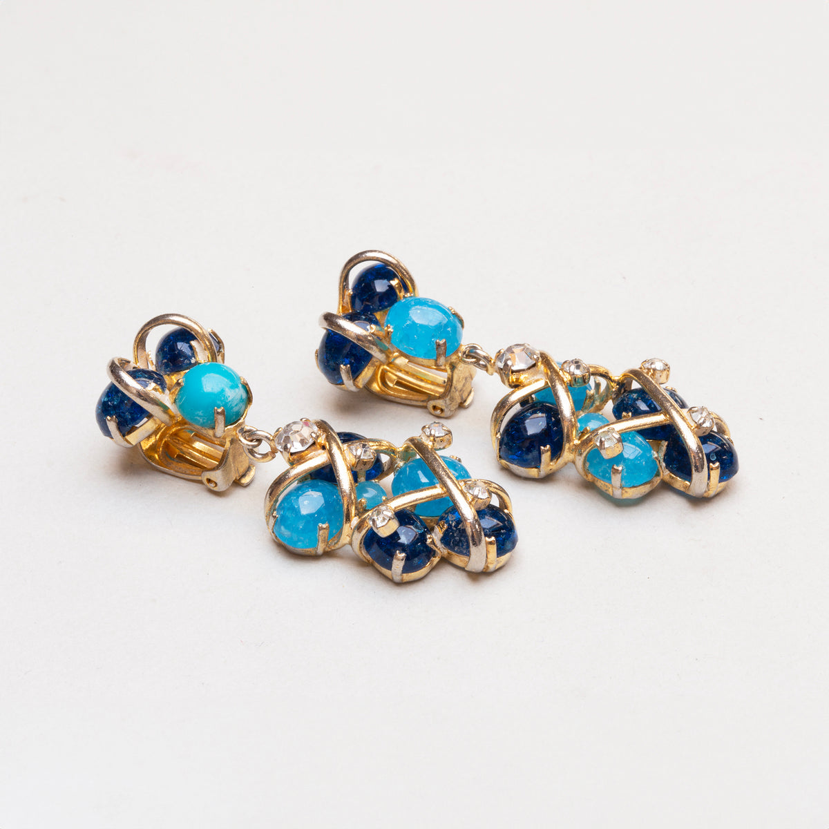 Vintage Dior Blue Cabochon Drop Clip-On Earrings
