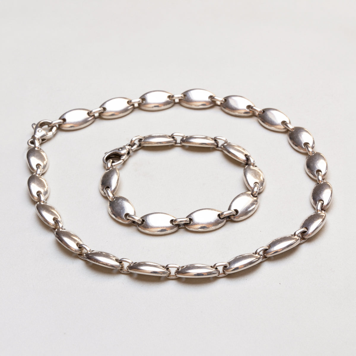 Vintage Tiffany Silver Pebble Link Choker Necklace & Bracelet