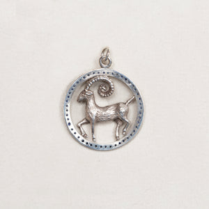 Vintage Silver Aries Pendant Charm with Sapphires