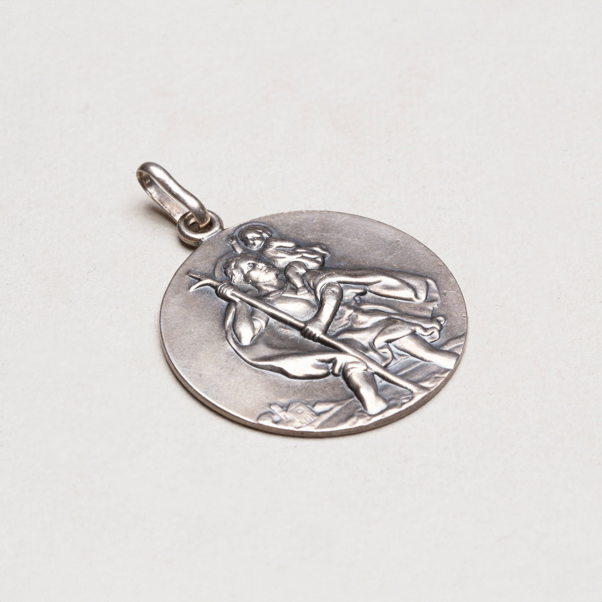 Vintage Sterling Silver St. Christopher Charm Pendant - Large