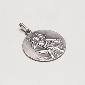Vintage Sterling Silver St. Christopher Charm Pendant - Large