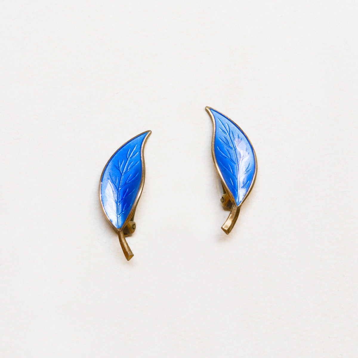 Vintage Givenchy Blue Enamel Leaf Clip-On Earrings