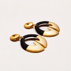 Vintage Matt Gold Earrings with Black Woven Threads
