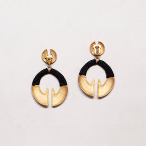 Vintage Matt Gold Earrings with Black Woven Threads