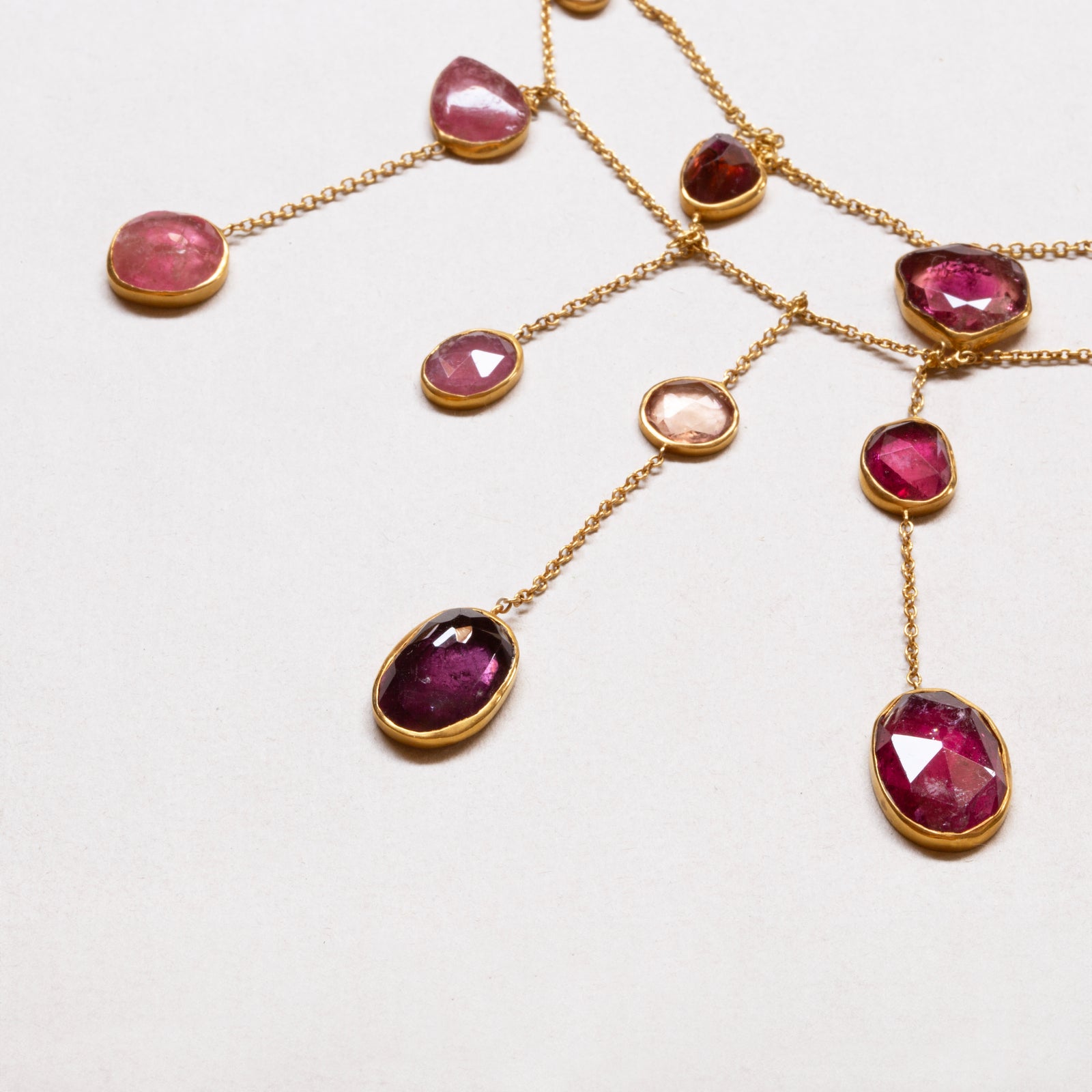 Vintage Pippa Small Waterfall Necklace with Pink/Red Tourmaline