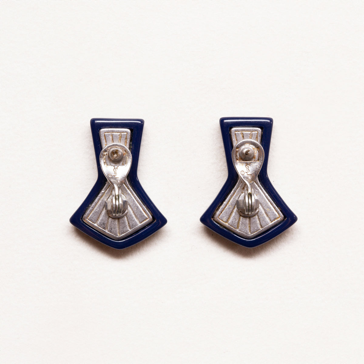 Vintage YSL Dark Navy and Silver Geometric Earrings