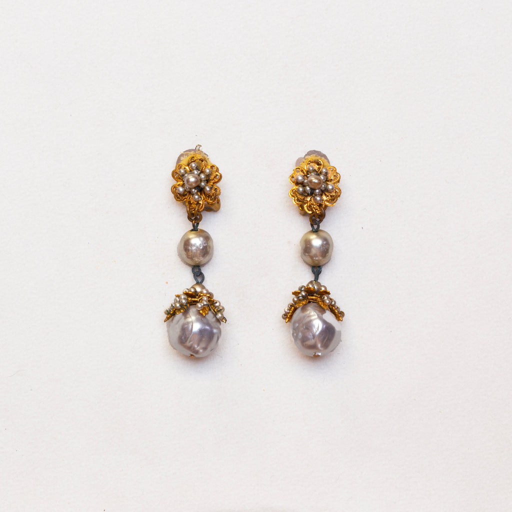 Vintage Pearl Drop Clip-On Earrings