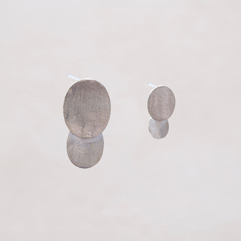 Twin Oval Stud Earrings in Gold-plated and Silver