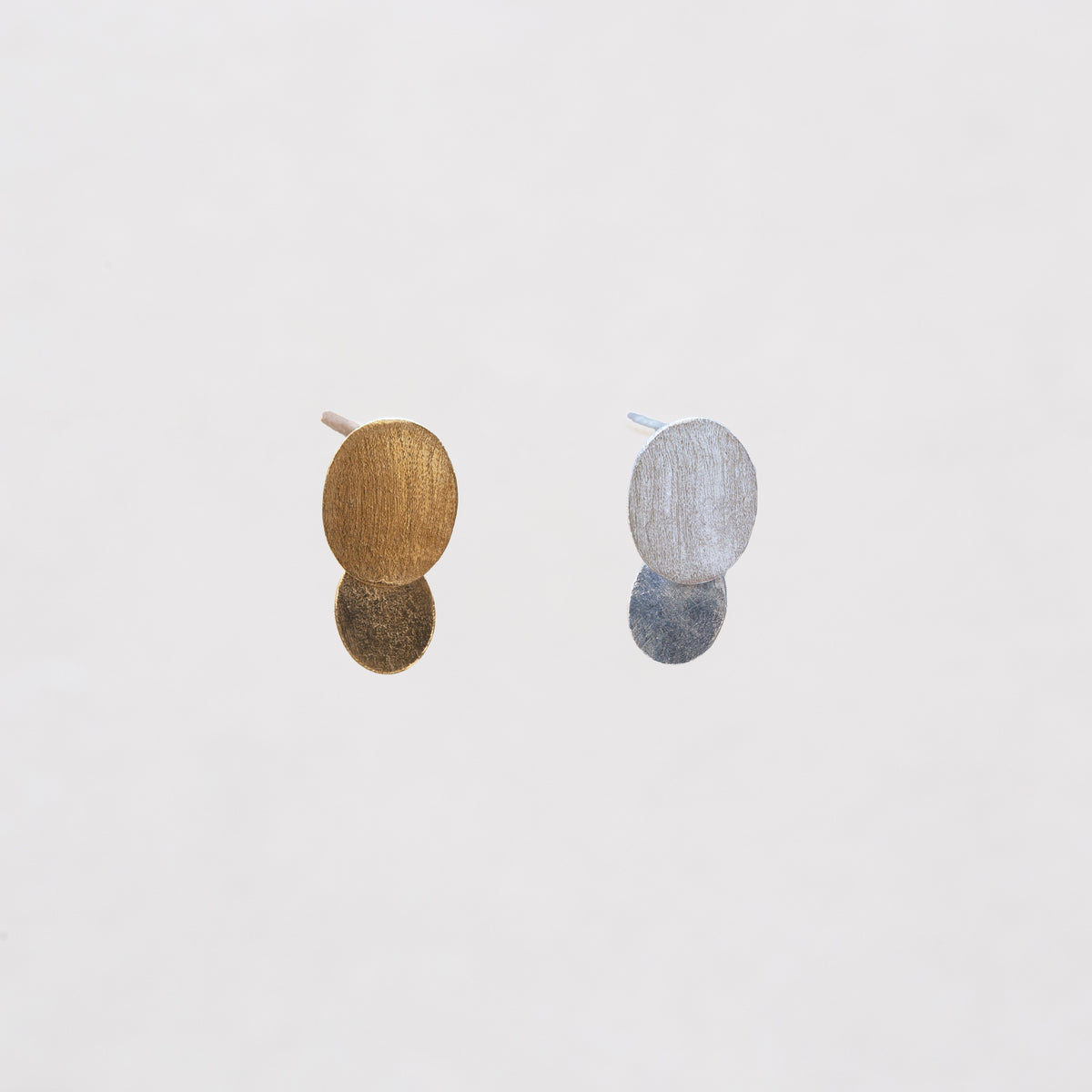 Twin Oval Stud Earrings in Gold-plated and Silver