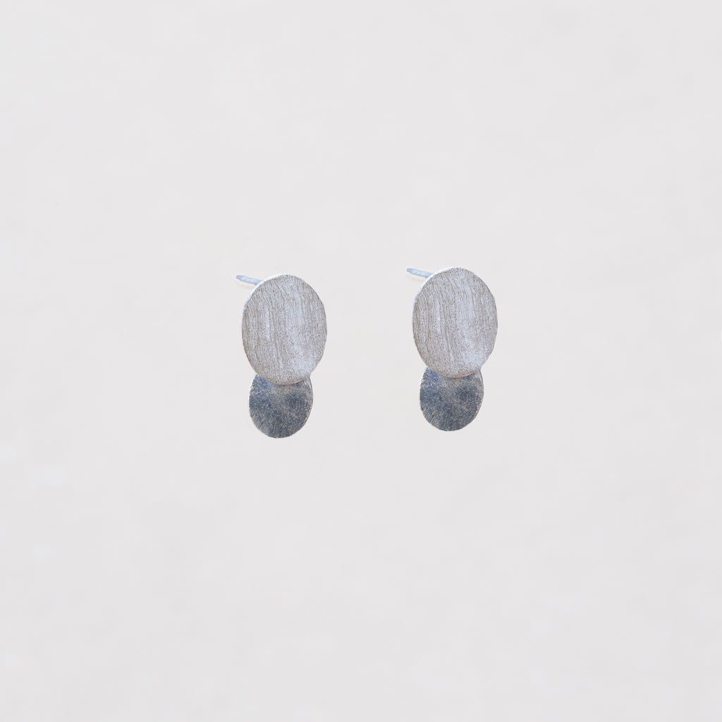 Twin Oval Stud Earrings in Gold-plated and Silver