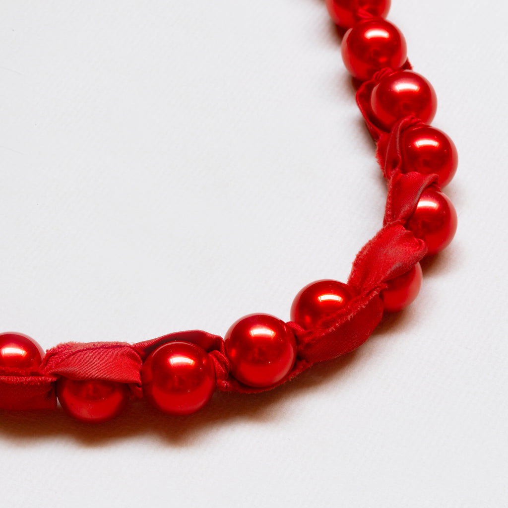 Vintage Lanvin Red Bead Ribbon Necklace and Bracelet Set
