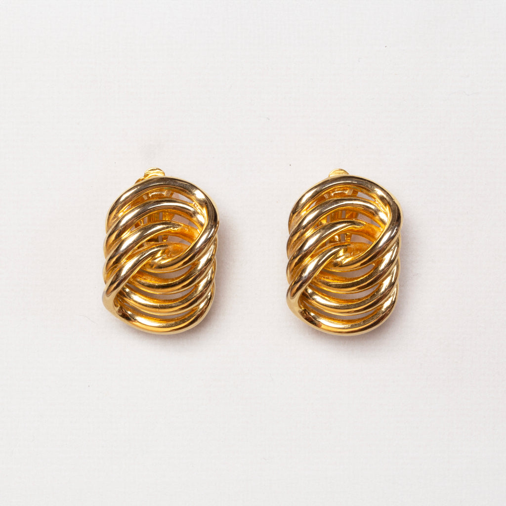 Vintage Givenchy Gold-tone Ribbed Clip-on Earrings