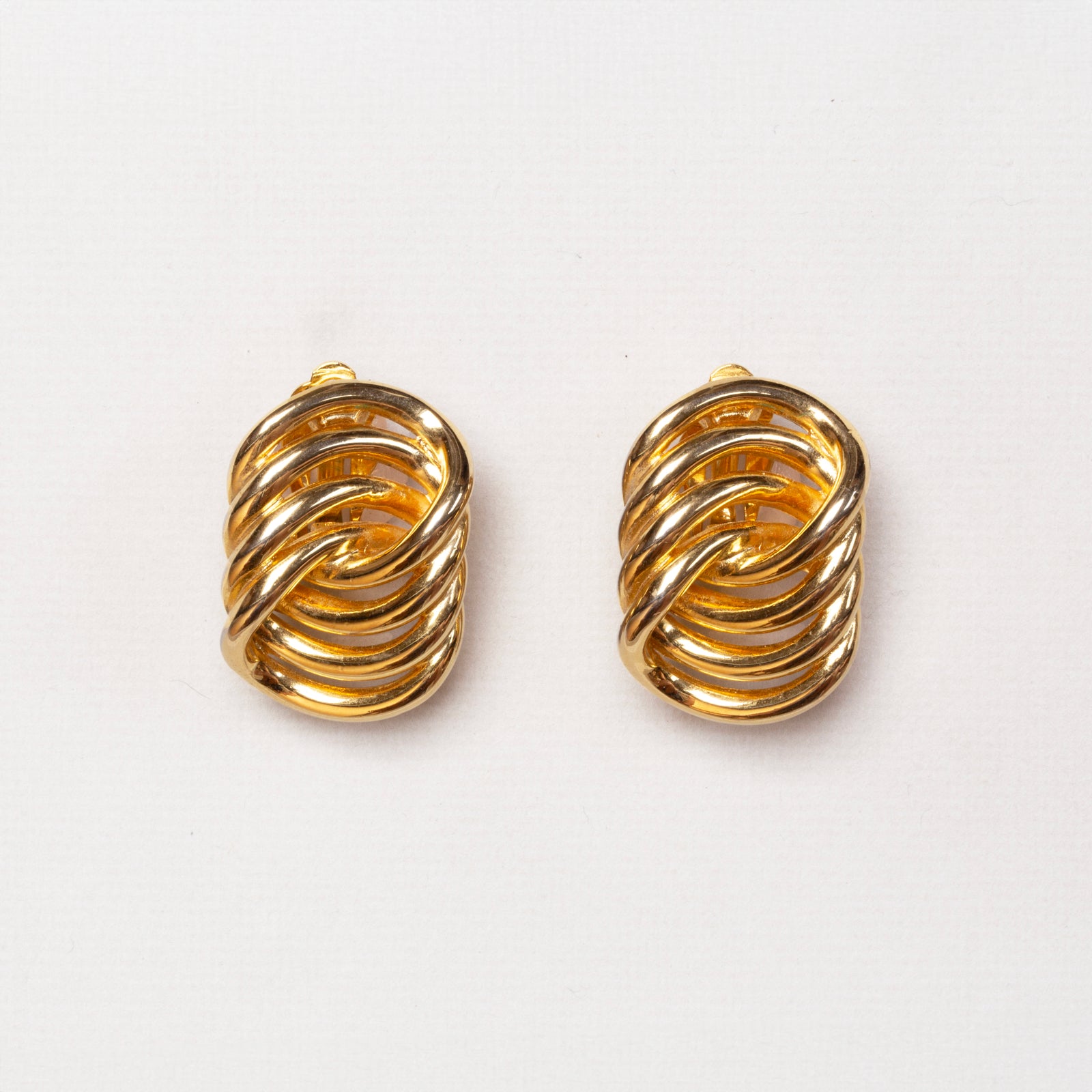 Vintage Givenchy Gold-tone Ribbed Clip-on Earrings