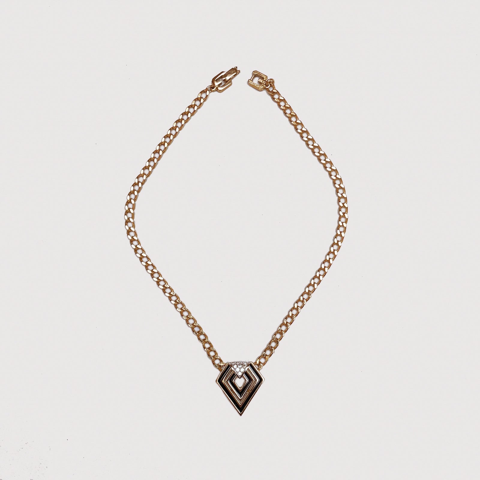 Vintage Givenchy Black and Gold Rhombus Enamel Necklace